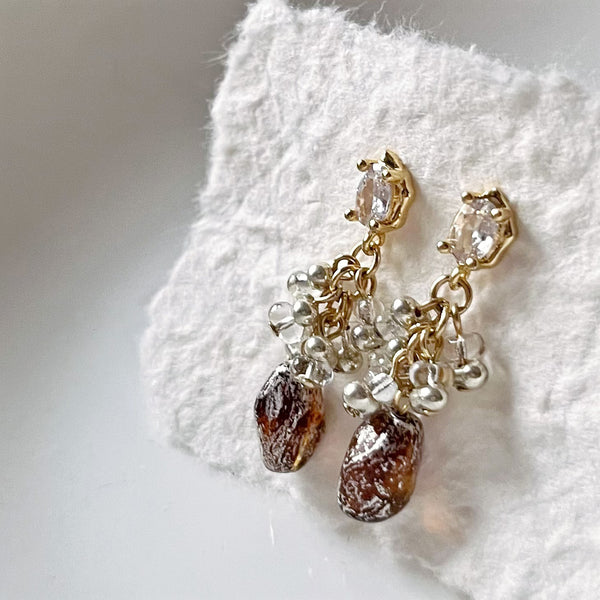 Original handmade Czech glazed brown earrings, retro cool niche exquisite ear clips