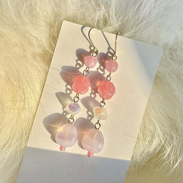 Peach, Pink and White Czech Glass Beaded Drop Earrings, Dangle Earrings, Czech Glass Jewelry, Glass Bead Jewelry, Multicolor Earrings 6cm 的副本