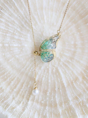 Handmade Butterfly Necklace, Epoxy Pearl Wing Necklace CSOMALL