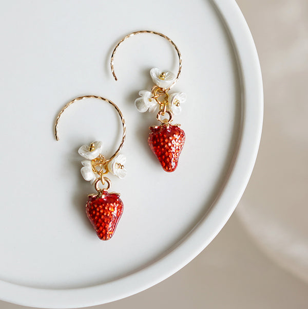 Strawberry Fruit Bead Earrings - Bohemian Handcrafted Jewelry