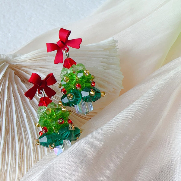 Fashion Acrylic Christmas Tree Earrings Cute Red Pearl Crystal Snowflake Earrings