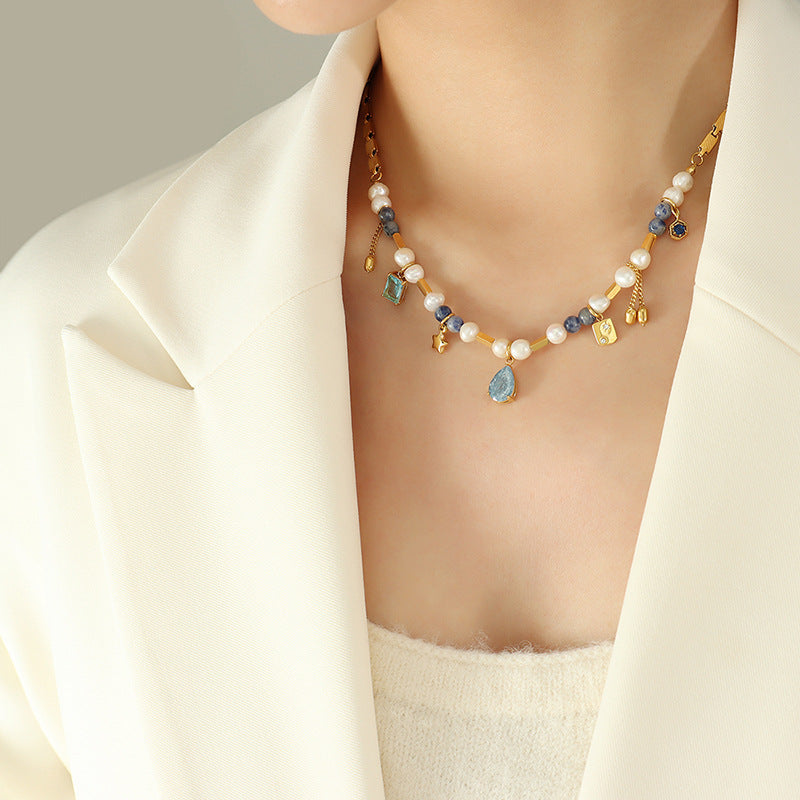 Nature's Elegance: Real Freshwater Pearl & Titanium Steel Pendant Necklace CSOMALL