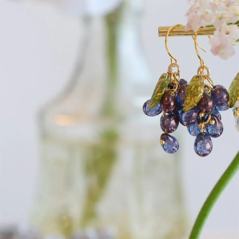 Glass Grape Earrings | Purple Fruit Earrings CSOMALL