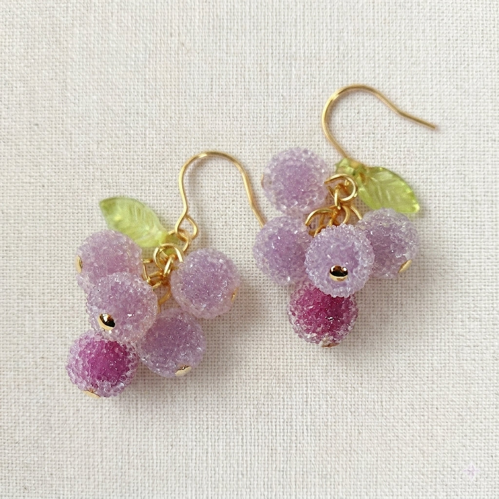 Handmade Berry Fruit Earrings, Grape Frosty Silver CSOMALL