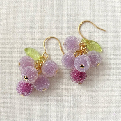 Handmade Berry Fruit Earrings, Grape Frosty Silver CSOMALL