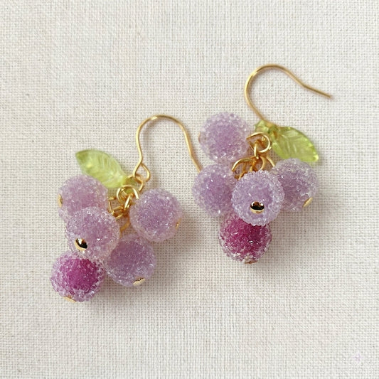 Handmade Berry Fruit Earrings, Grape Frosty Silver CSOMALL