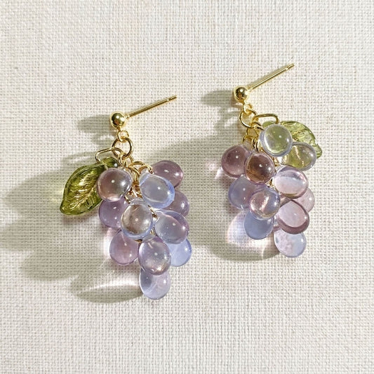 Artisan Handcrafted Czech Glass Grape Cluster Earrings - Radiantly Purple & Bohemian
