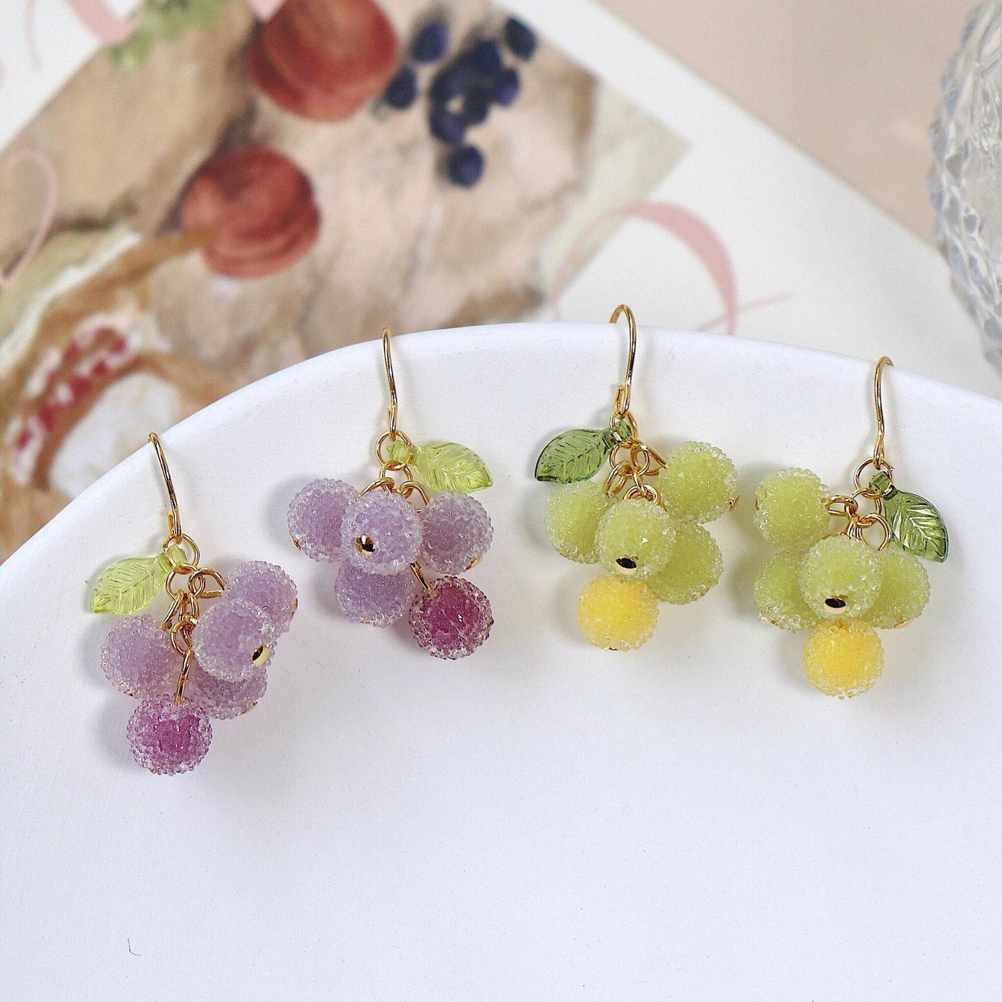 Handmade Berry Fruit Earrings, Grape Frosty Silver CSOMALL