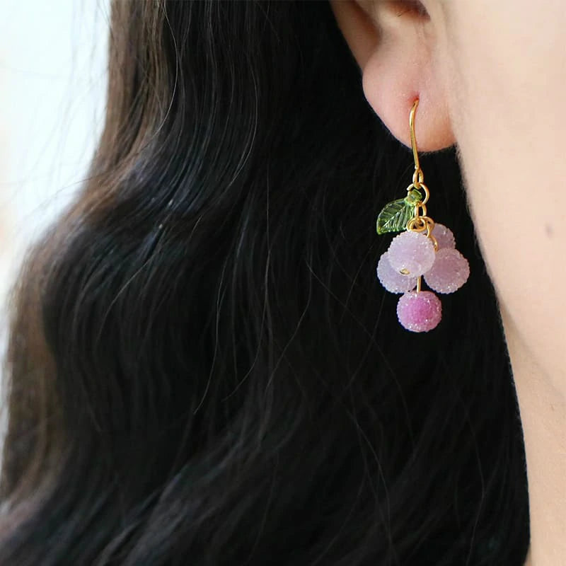 Handmade Berry Fruit Earrings, Grape Frosty Silver CSOMALL
