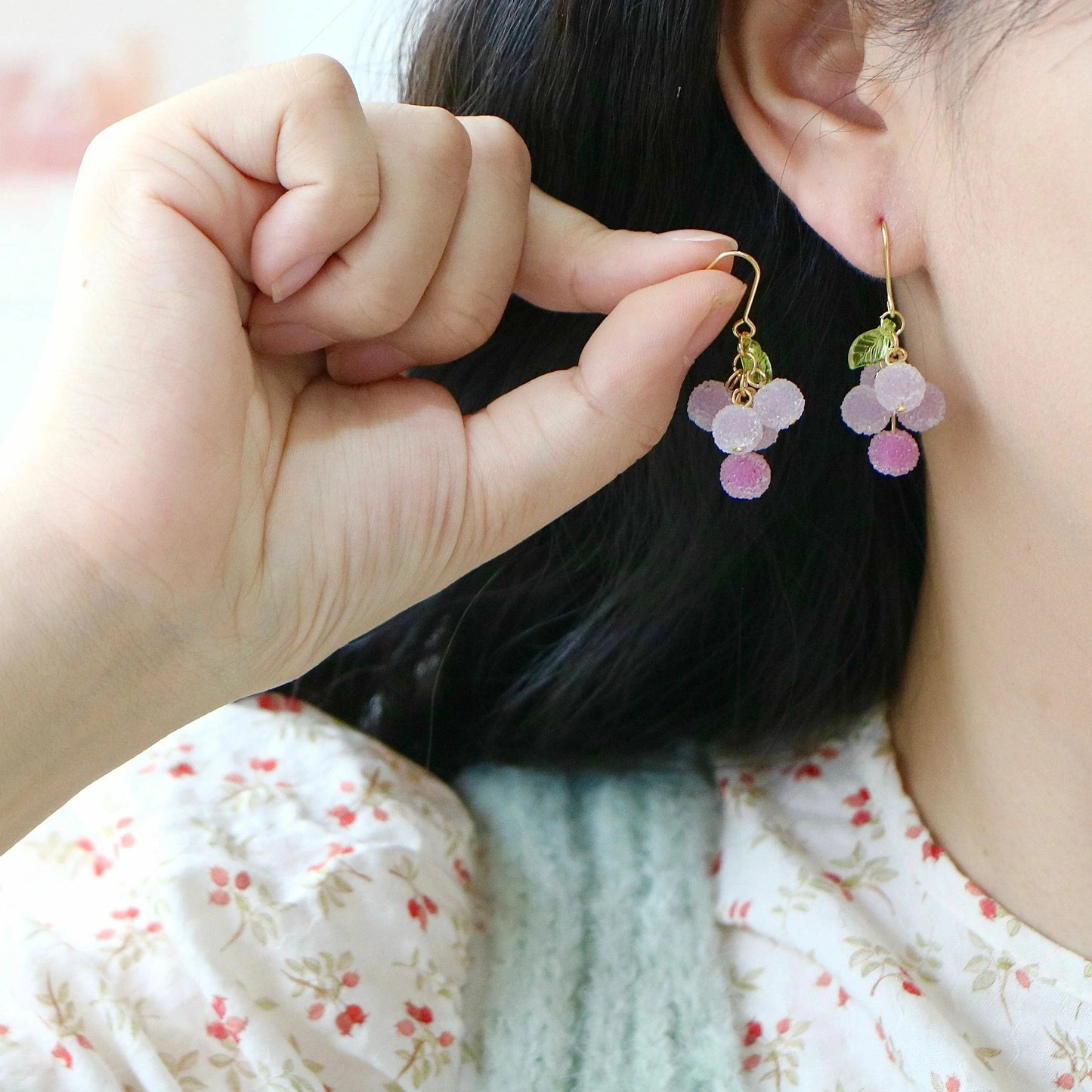 Handmade Berry Fruit Earrings, Grape Frosty Silver CSOMALL