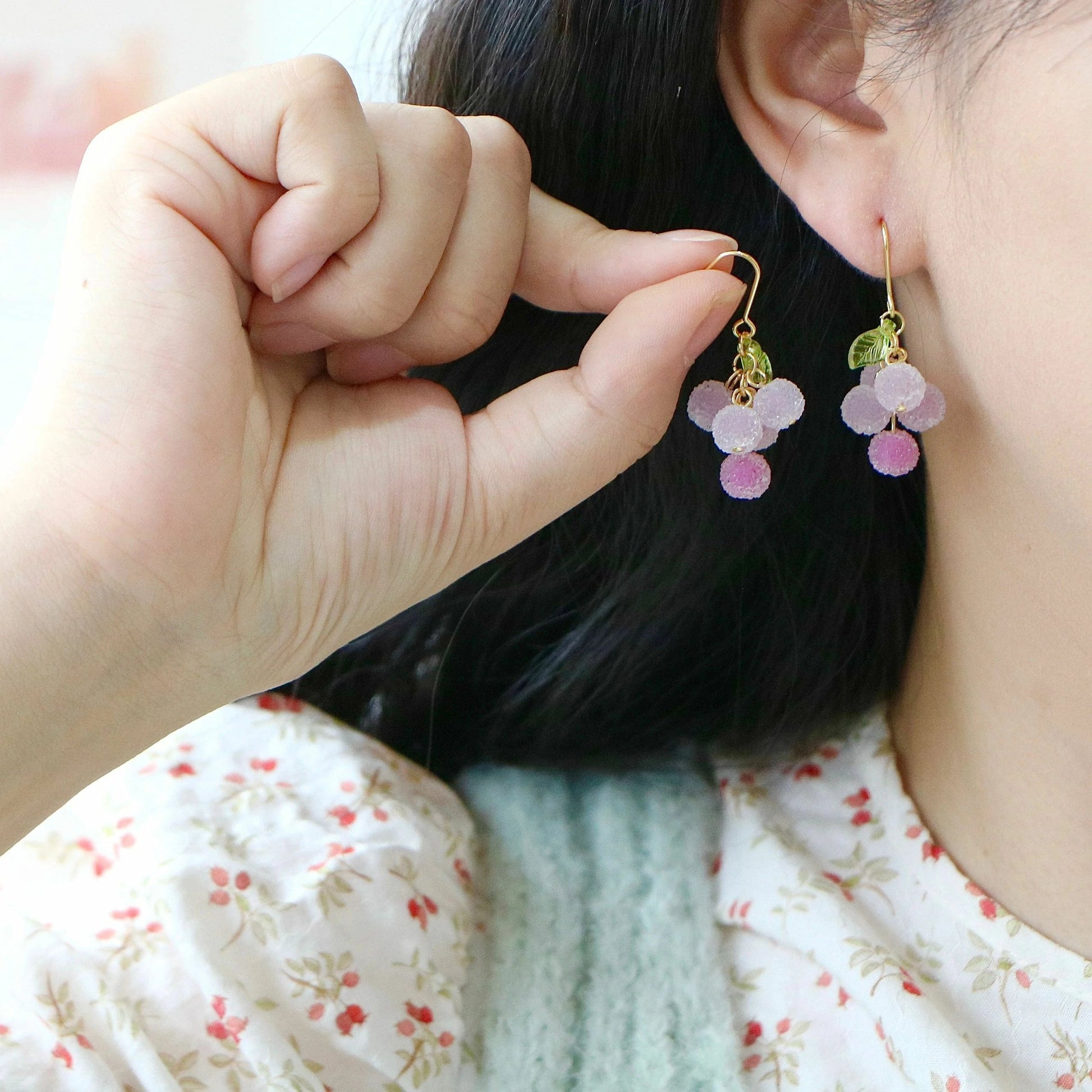 Handmade Berry Fruit Earrings, Grape Frosty Silver CSOMALL