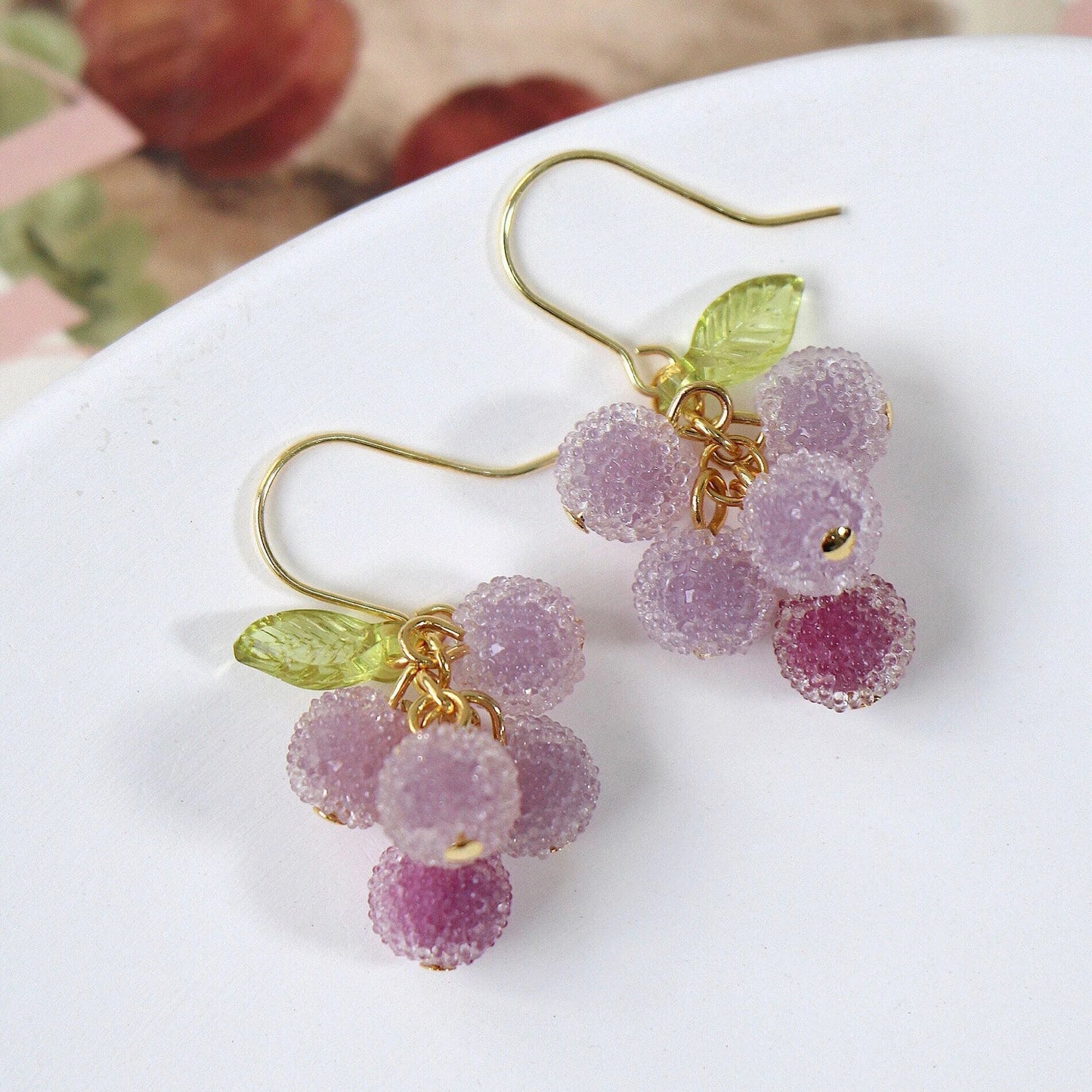 Handmade Berry Fruit Earrings, Grape Frosty Silver CSOMALL