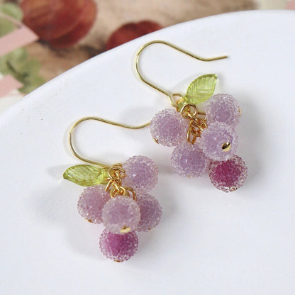 Handmade Berry Fruit Earrings, Grape Frosty Silver CSOMALL