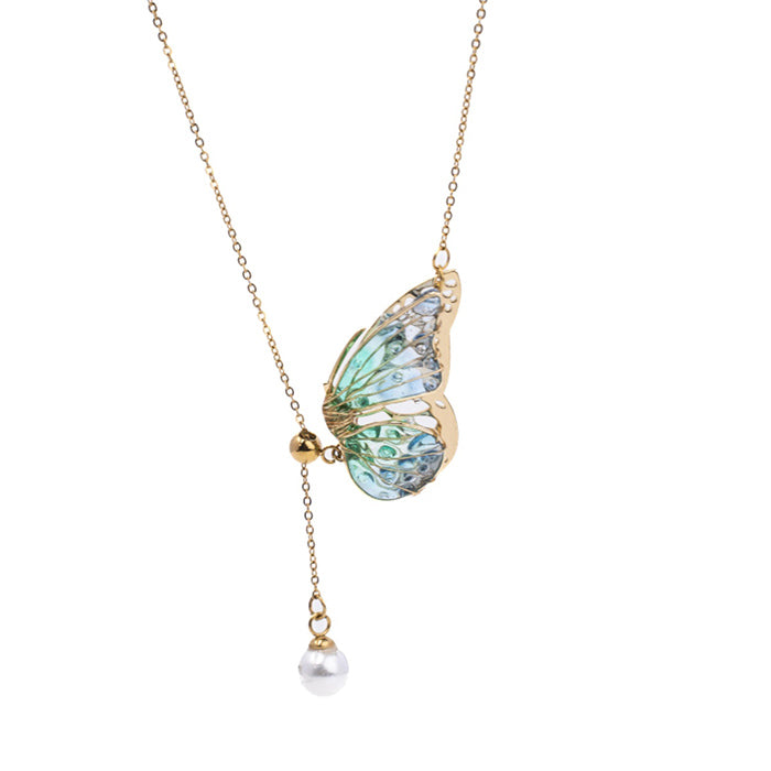 Handmade Butterfly Necklace, Epoxy Pearl Wing Necklace