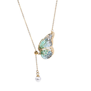 Handmade Butterfly Necklace, Epoxy Pearl Wing Necklace CSOMALL