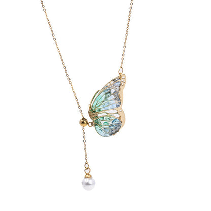 Handmade Butterfly Necklace, Epoxy Pearl Wing Necklace CSOMALL