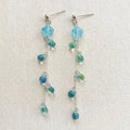 Handmade star‑drop earrings with blue translucent star bead, green and blue teardrop accents on silver chain, elegant Western‑style jewelry for women in the US and Europe