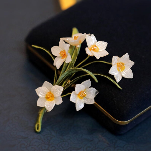 Broche de envoltura de flores hecho a mano, broche de narciso, decoración de alfiler de narciso, regalos para amigos 