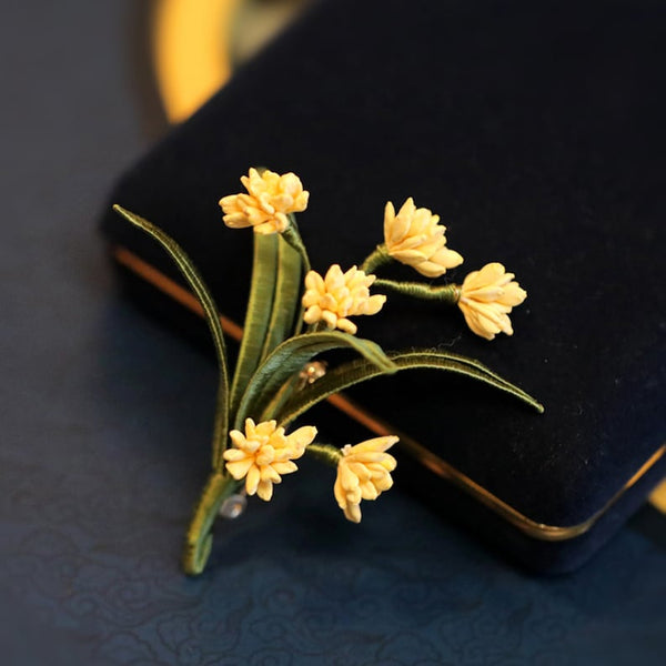 Broche de envoltura de flores hecho a mano, alfiler de flor de canela, accesorios de ramillete, alfiler de abrigo, broche de flores 