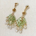 Pair of handmade Czech glass Christmas tree earrings featuring tiered green beads and a gold star topper