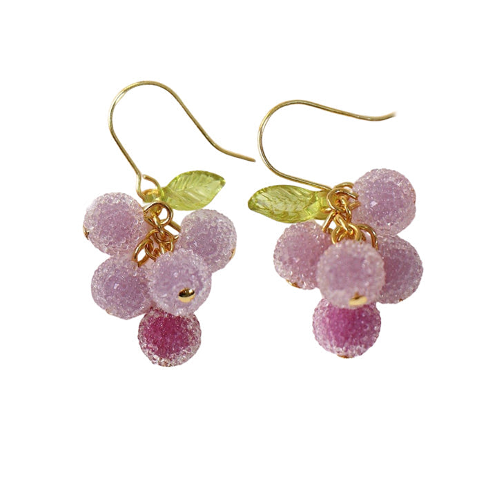 Handmade Berry Fruit Earrings, Grape Frosty Silver CSOMALL