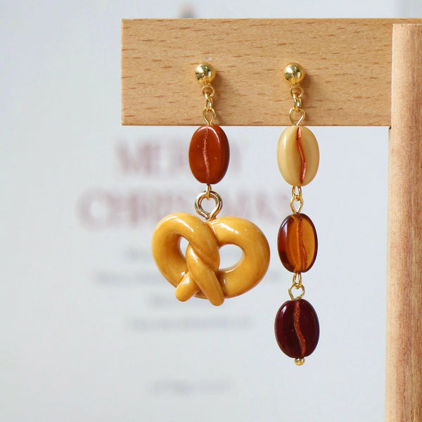 Resin Bread Coffee Earrings, Funky Gift for Cook Waitress Baker, Food Charm Novelty Jewelry, Gift