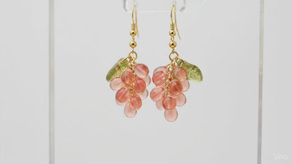 Handmade Czech Glass Green Grape Earrings · Lightweight Fruit Jewelry