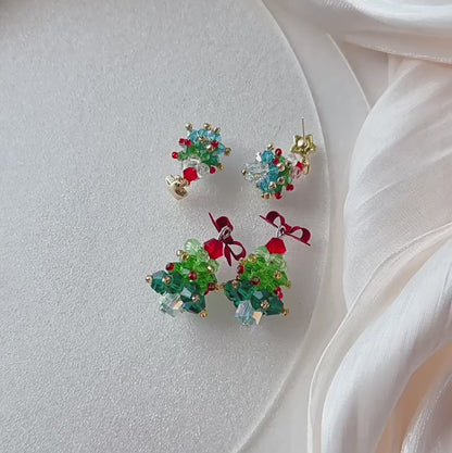 Festive Acrylic Christmas Tree Earrings with Red Pearls
