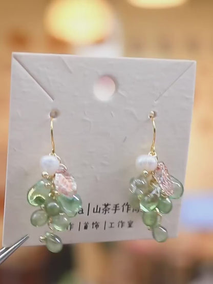 Green Grape Dangle Earrings - Handmade Czech Glass Fruit Jewelry
