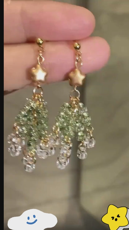 Czech Glass Christmas Tree Earrings - Handmade Holiday Jewelry