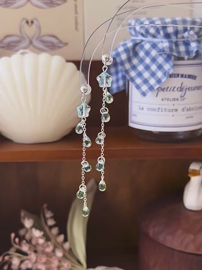 Blue Star Water Drop Tassel Earrings - Handmade Celestial Jewelry