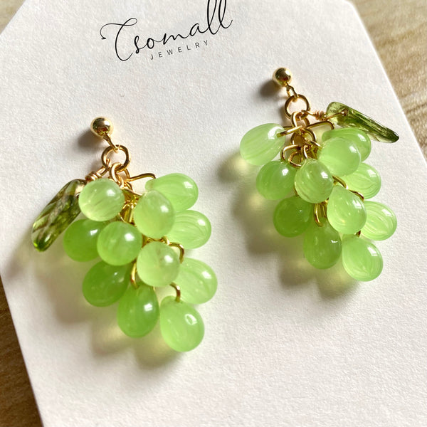 Pendientes de cuentas de vidrio de uva verde - Joyería artesanal de estilo bohemio