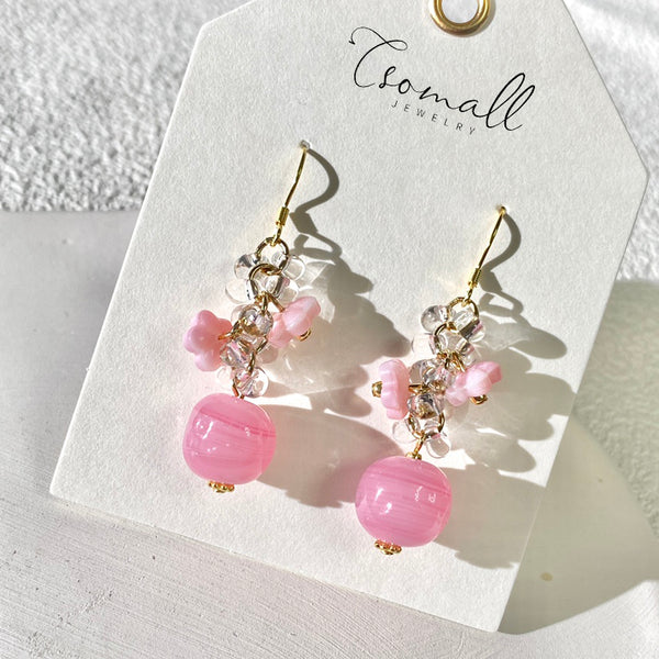 Vintage Pink Glass Flower Drop Earrings - Charming Handmade Jewelry Accessory