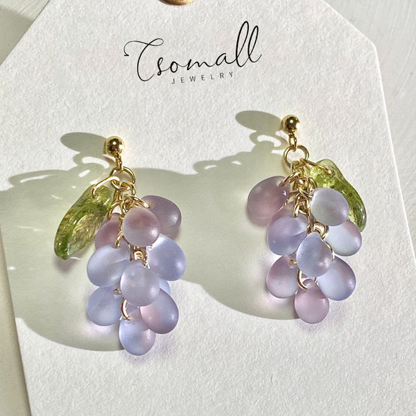 Grape Glass Bead Earrings - Vibrant Handcrafted Fruit Jewelry